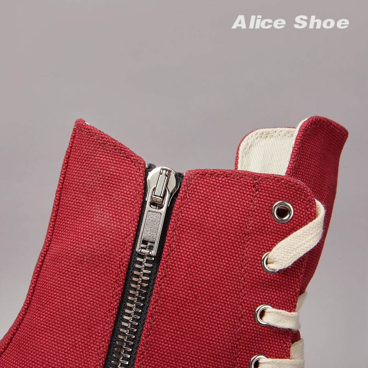 PENDRA Red Punk Red Canvas High-Top Zip Thick-Sole Platform Ankle Boots