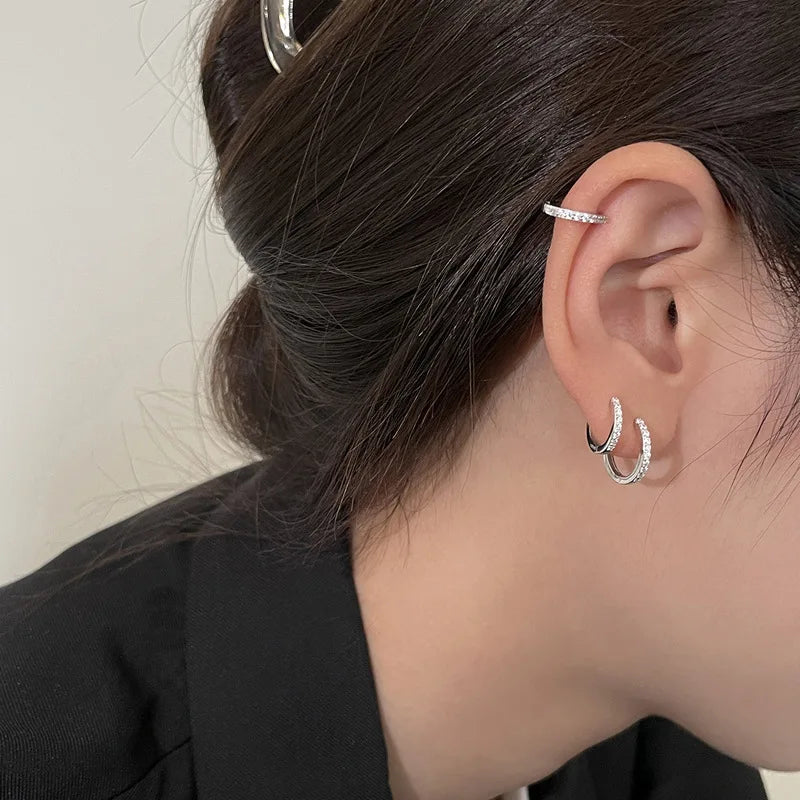 PENDRA Diamond Studded Hoop Sterling Earrings