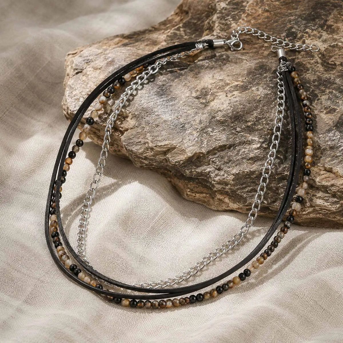 Rock Punk Layering Necklace for Men,Casual Vintage Beads Leather Collars,Birthday Party Jewelry Gift