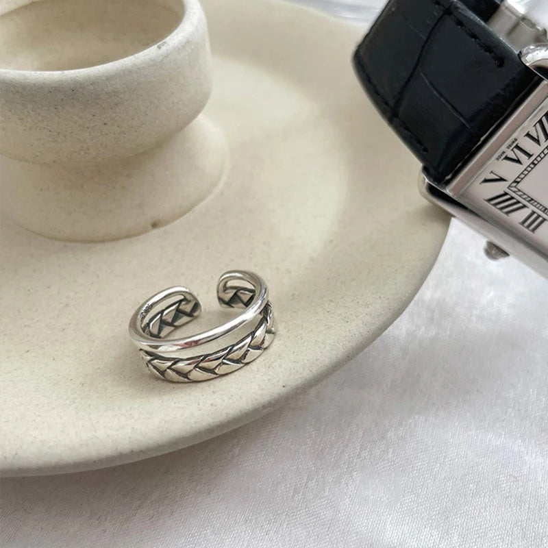 VENTFILLE 925 Sterling Silver Double Layer Vintage Twisted Ring For Female Gift Trend Open Adjustable Design Jewelry Wholesale