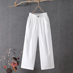 Female 2025 High Quality Loose Trousers Summer Elastic Waist Women's Pants Casual Solid Cotton Linen Ankle Length Pants
