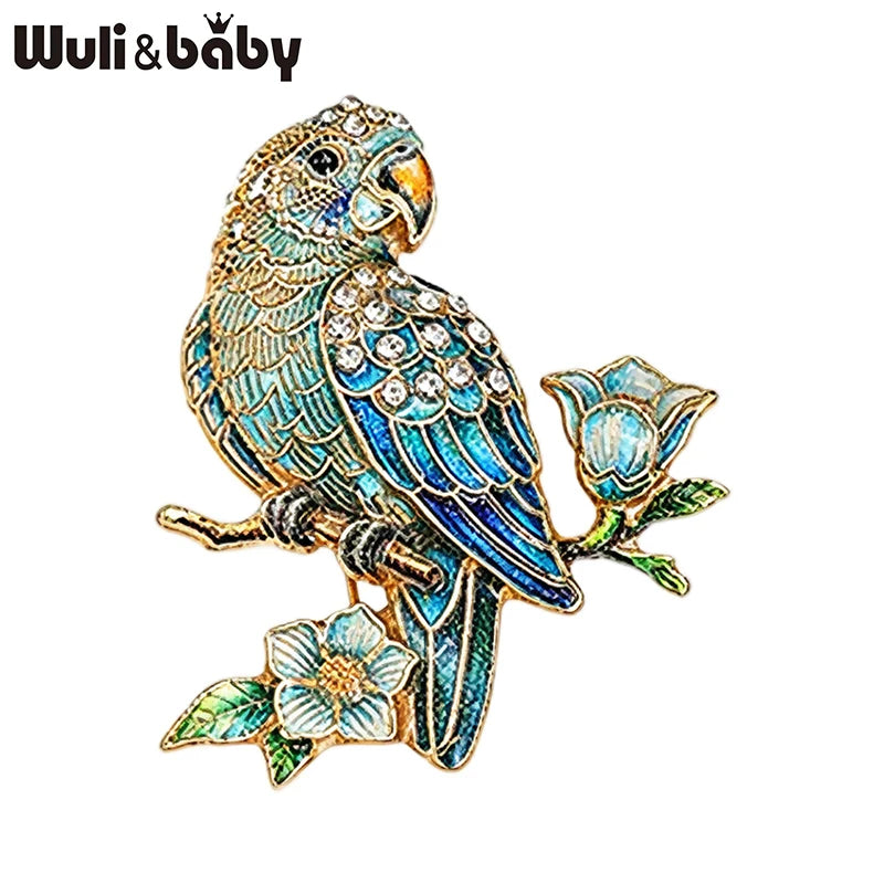 PENDRA Blooming Parrot Rhinestone Brooch
