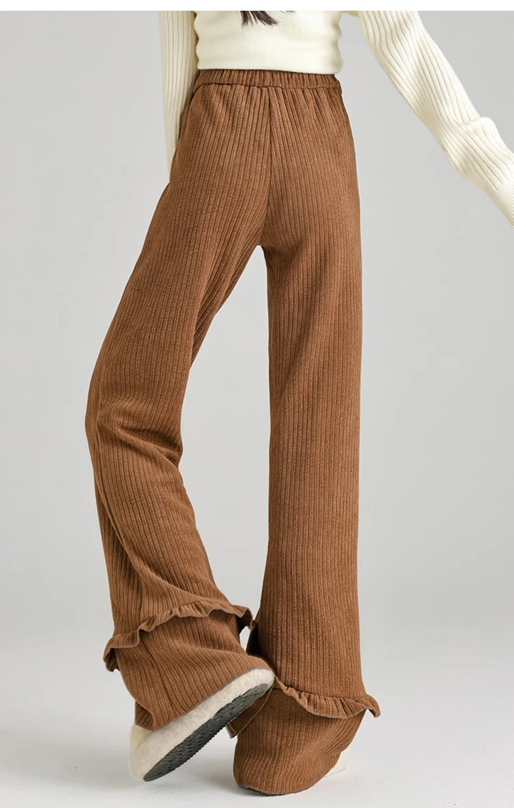 Solid corduroy micro flared pants women's winter wide leg casual high waisted narrow version straight leg sweatpants