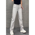 PENDRA Original White Gray Draped Slim-Fit Straight-leg Slimming Jeans