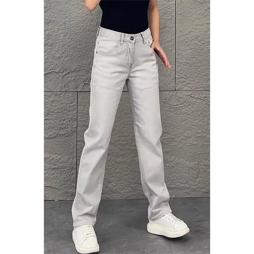2026 Luxury Jeans for Man Original White Gray Draped Jeans for Men Summer New Slim Fit Trendy Straight-leg Slimming Casual Pants