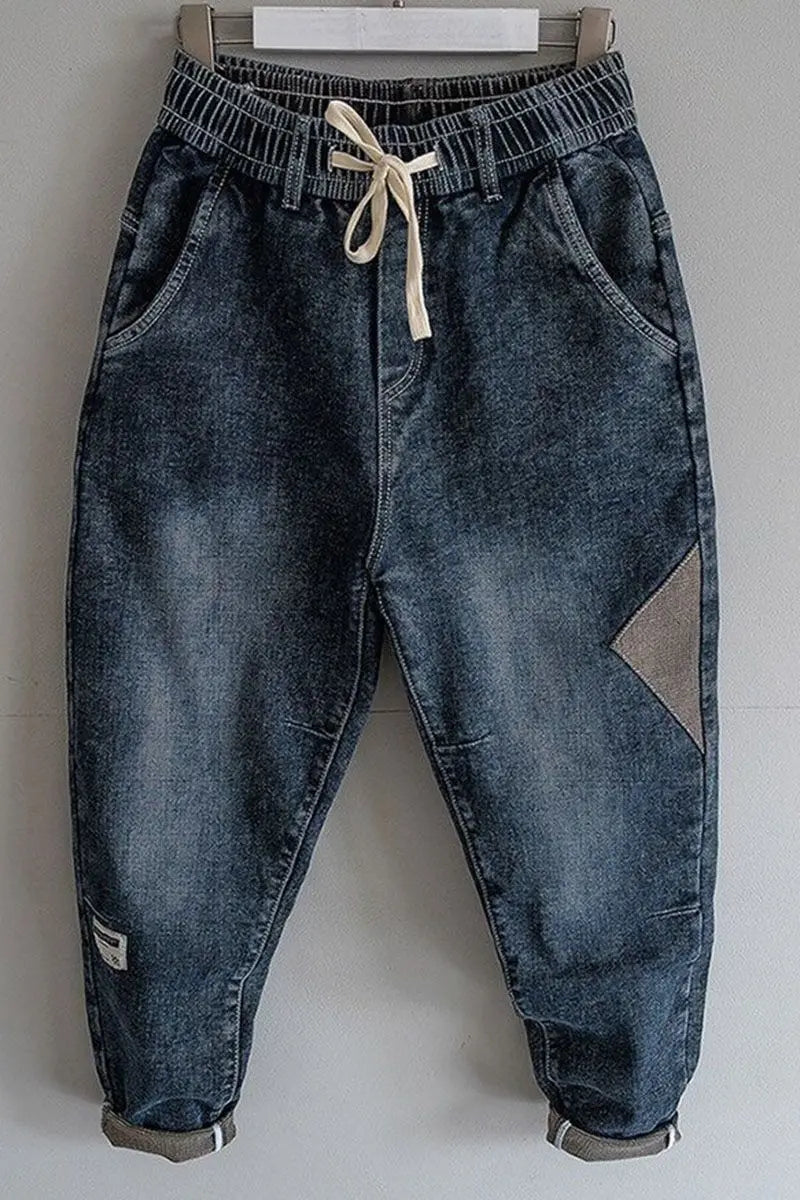 Loose Elastic Waist Denim Jeans Spring Autumn Spliced Harem Pants Men's Casual Pants 2024 Korean New Stretch Baggy Cargo Jeans