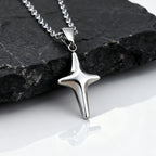 Simple Trendy Star Necklace for Men Boys,Silver Color Stainless Steel 4-Point Star Pendant,Hip Hop Minimalist Jewelry Gift