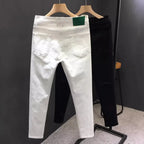 Man Luxury Clothing Men's White Ripped Jeans Spring Summer Slim Skinny Pants Korean Trendy Stretch Casual Fashion Cropped Pants
