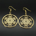 Sacred Geometry Metatron Cube Big Hoop Earrings for Women Stainless Steel Gold Color Amulet Chakra Round Hollow Earrings Jewelry