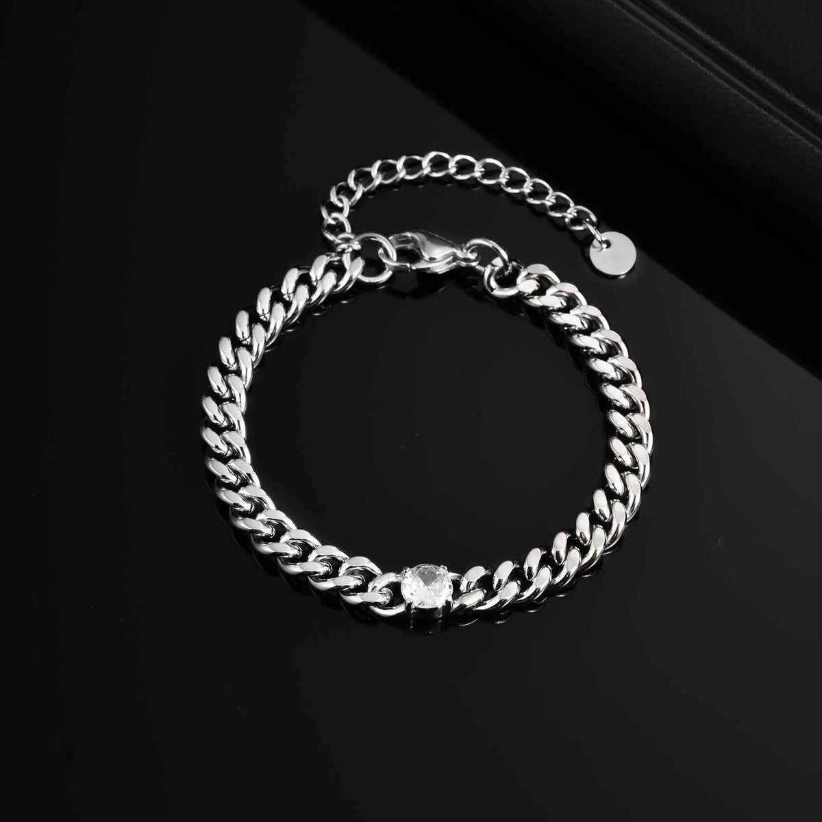 White Zircon Cuban Bracelet for Men Boys,16-21CM Never Fade Curb Chain Links Wristband,Hip Hop Cool Simple Jewelry Gift