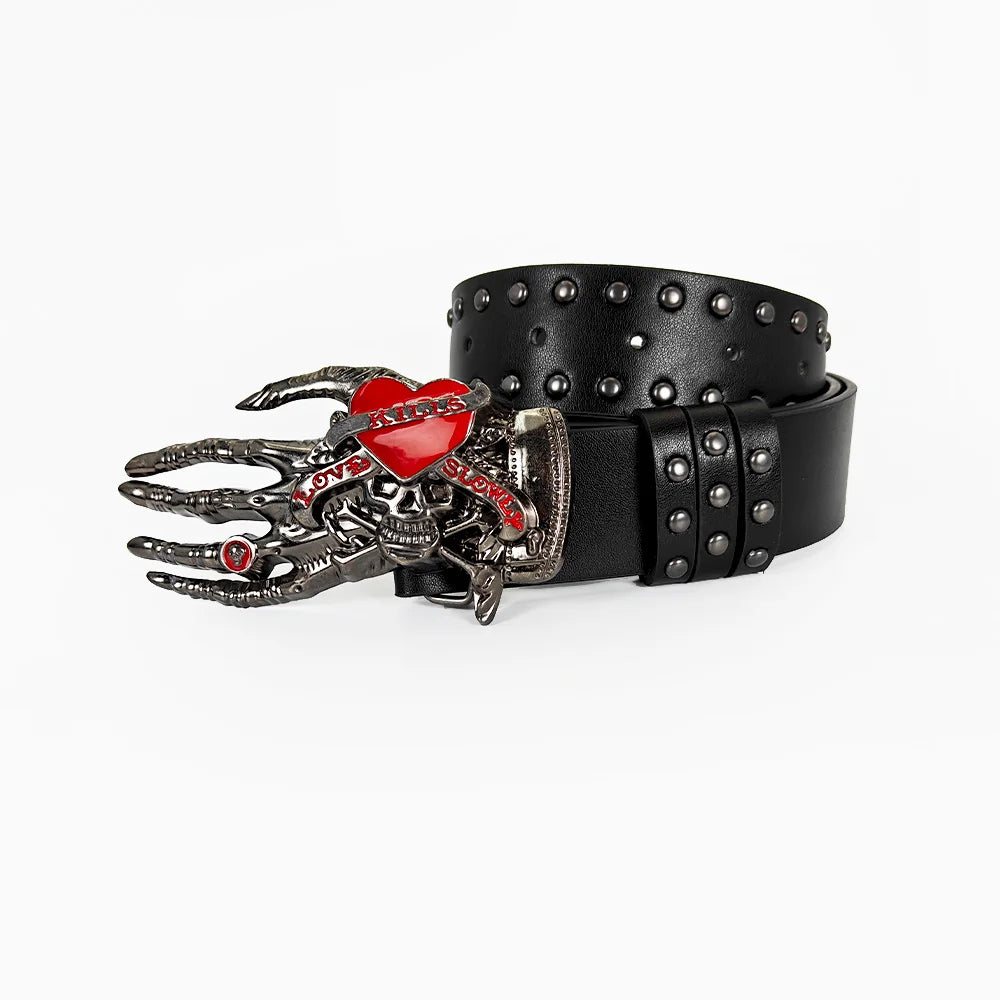Unisex Jeans Belt Female Plus Size Gothic Punk Y2k Designer Belts For Women Skull Hand Heart Black Rivet Men's Belt Male Dark