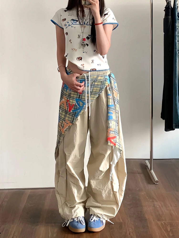 PENDRA Ribbon Patchwork High Waist Parachute Pants