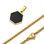 PENDRA Black Hexagon Pendant Necklace
