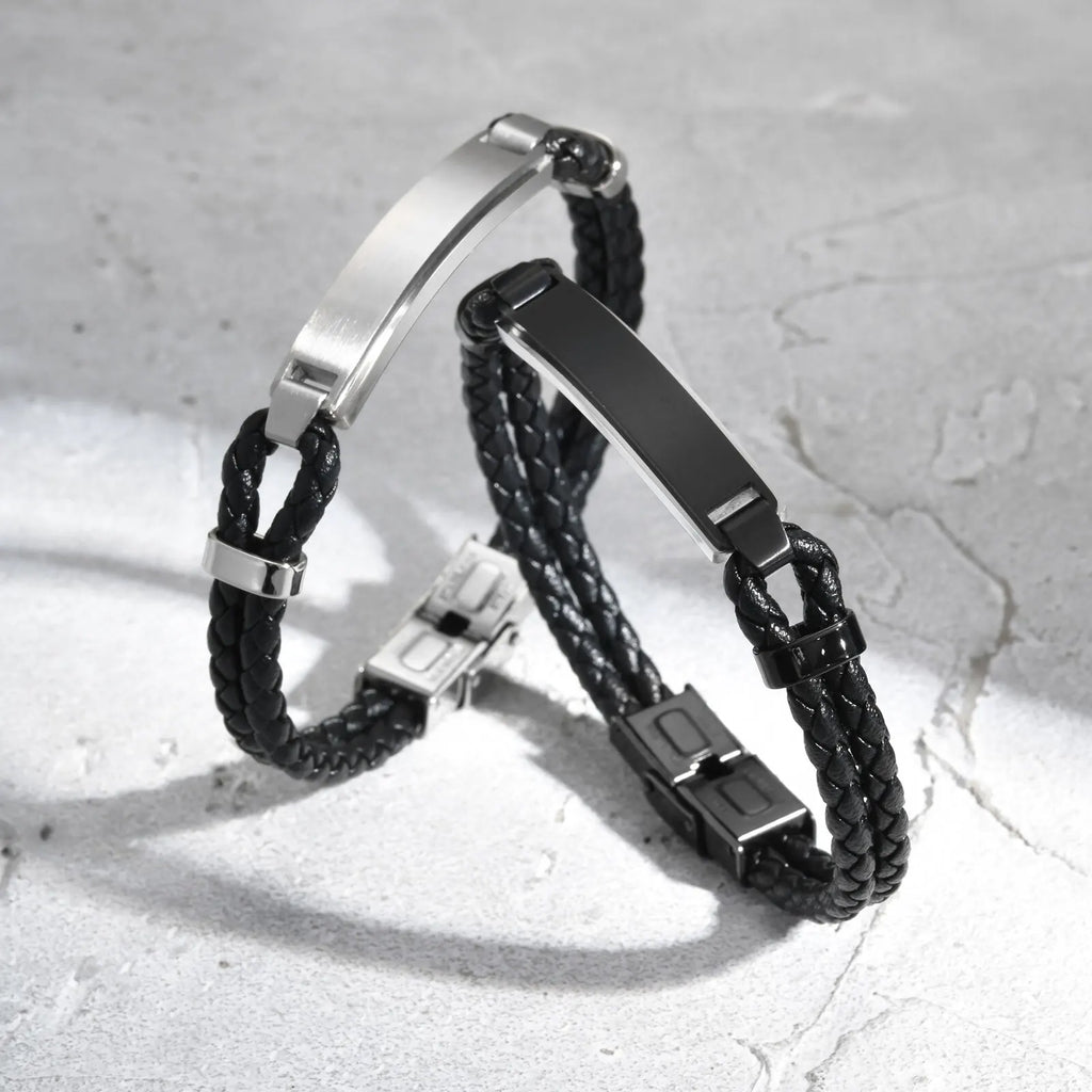 Stylsh Customized Bracelets for Men,Double Microfiber Round Leather Rope Wristband,Personalized Gentle Gifts to AHusband