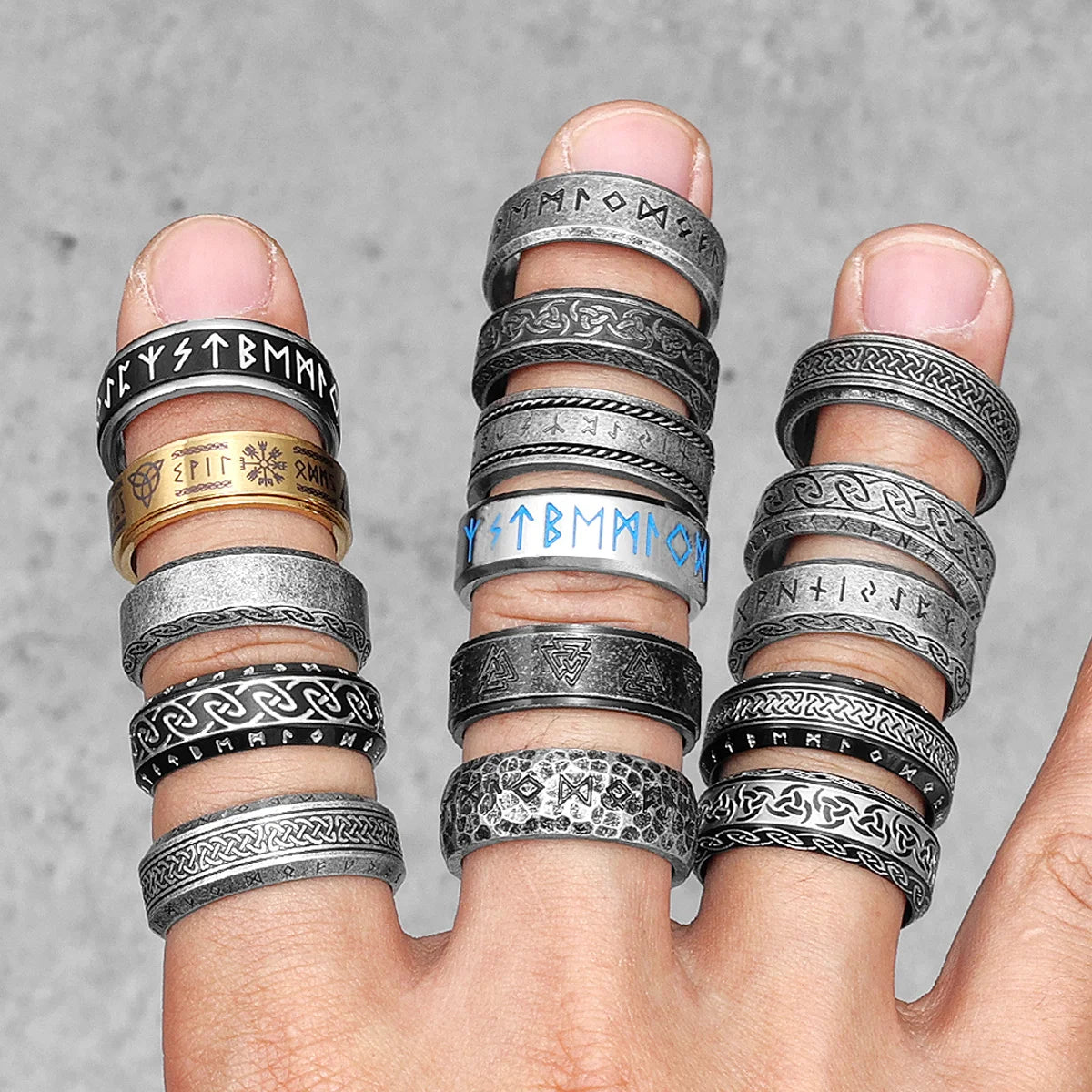 Vintage Nordic Viking Runes Celtic Knot Series Stainless Steel Womens Mens Rings Punk Biker Jewelry Creativity Gift Wholesale