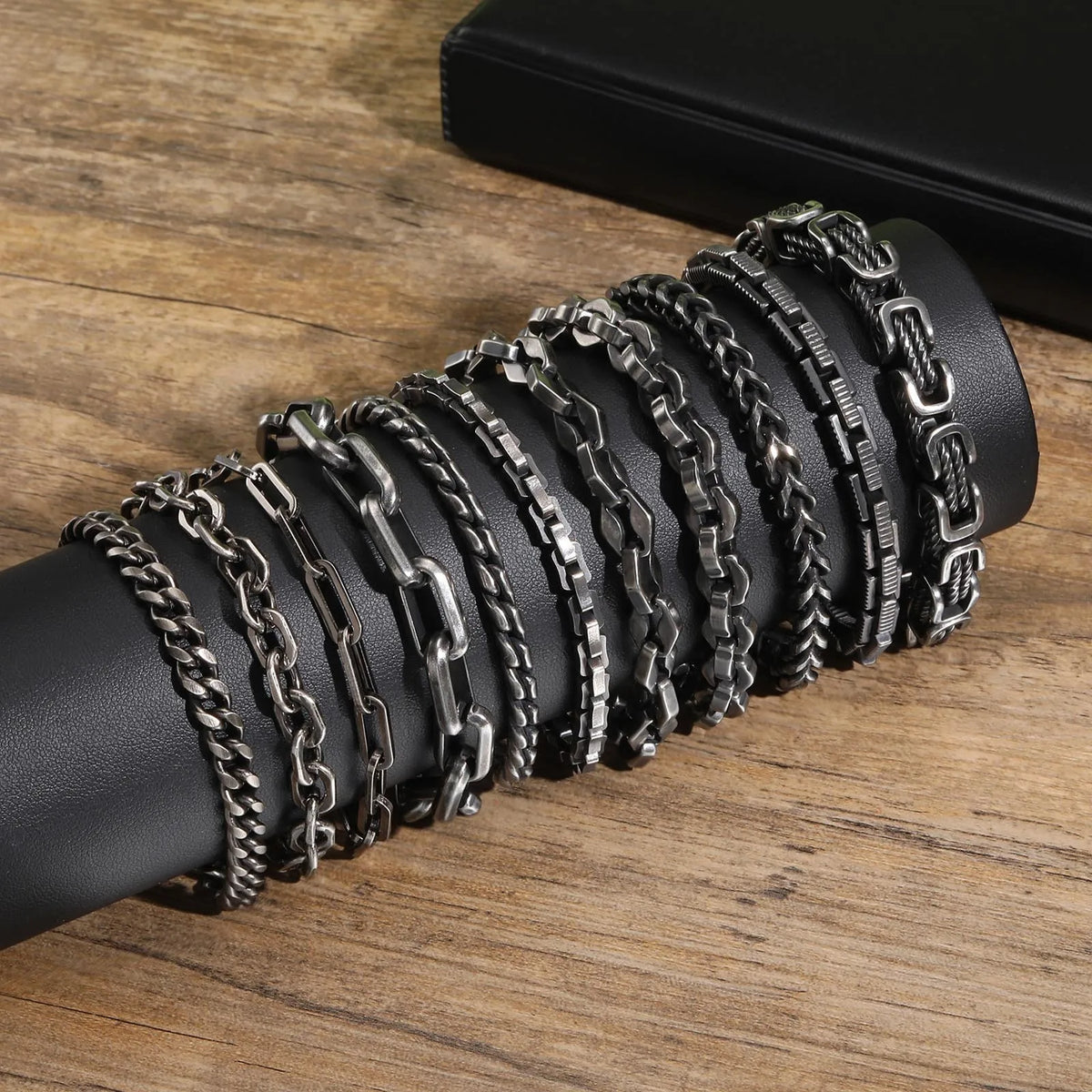Mens Retro Stainless Steel Chain Bracelet,Punk Geometric Chain Links Wristband Gifts