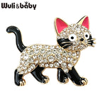 PENDRA Walking Kitty Enamel Rhinestone Cat Brooch