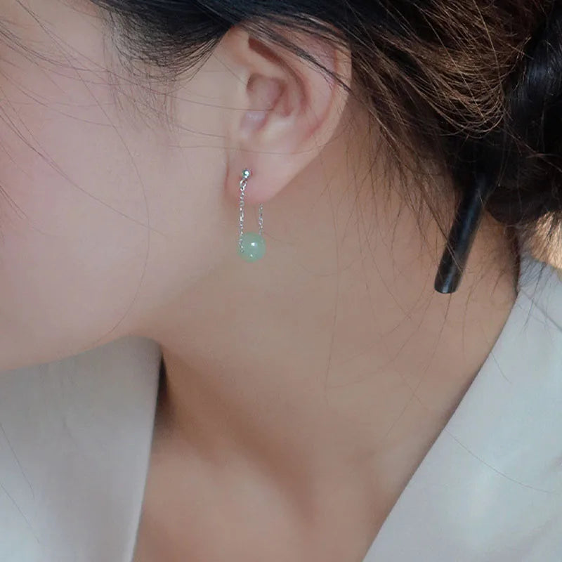 VENTFILLE Silver Color Hetian Jade Earrings for Ladies Girl Gift Modern OfficeTemperament Vintage Jewelry Dropshipping