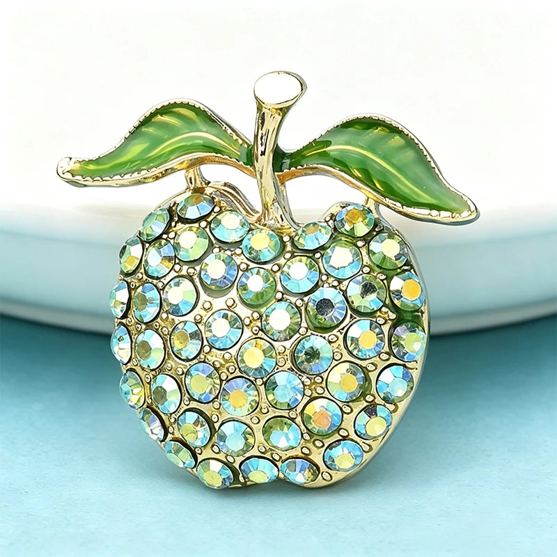 PENDRA Appella Green Rhinestone Apple Brooch