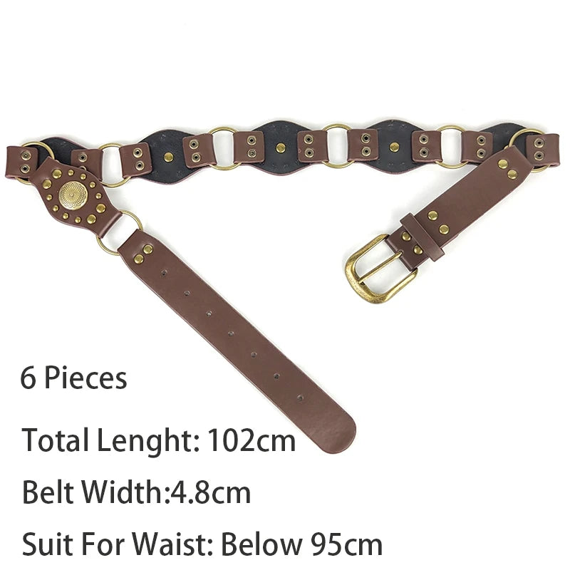 Western Cowboy Belt For Women New American Plus Size Vintage Brown Rivet Belt High-Quality Versatile Denim Belt With Ins Style