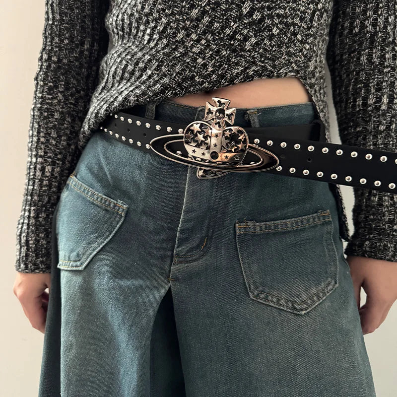 Unisex Jeans Belt Male Westwood Luxury Designer Belt For Women Gothic Y2K Men's Belts Punk Rivet wide Waistband Female Plus size