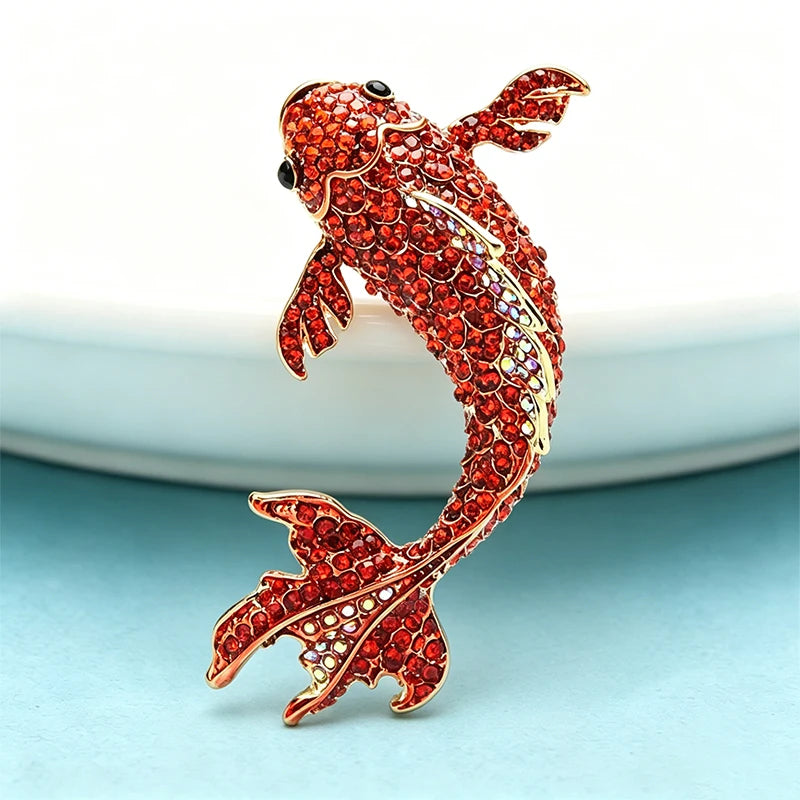 Wuli&baby Big Red Fish Brooches Women Unisex Rhinestone Carp Fish Office Party Brooch Pins Gifts