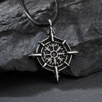 Retro Viking Rune Compass Necklace for Men Boys,Gun black Stainless Steel Talisman Collars,Stylish Punk Jewelry Gift