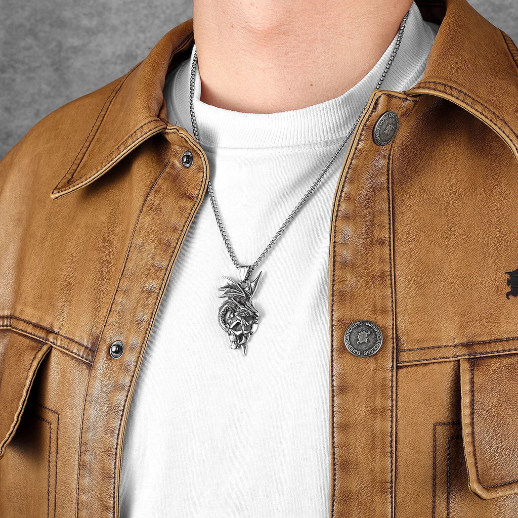 PENDRA Dragon Skull Steel Necklace