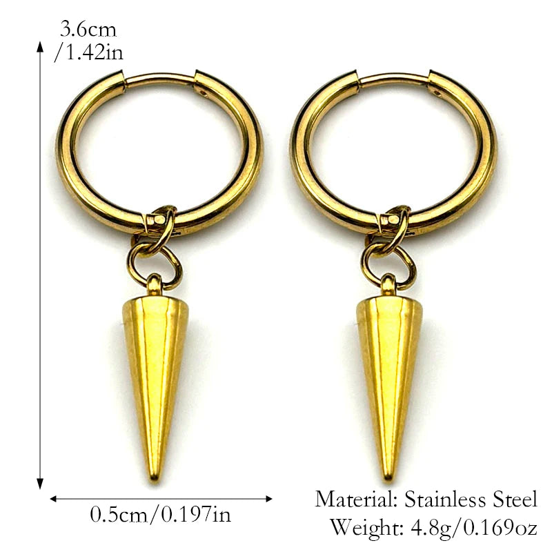Gothic Rivet Drop Earrings For Women Men Punk Hip Hop Metal Geometric Cone Pendant Dangle Earring Y2K Party Jewelry Gifts