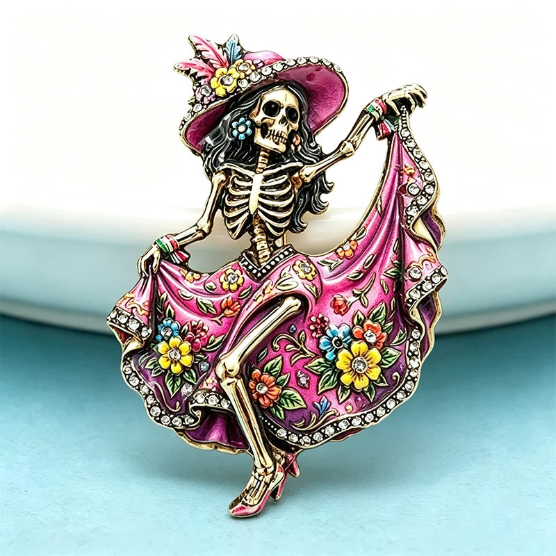 Wuli&baby Charming Dancing Skeleton Brooches For Women Unisex 2-color Vintage Wear Dress Sugar Skull Party Brooch Pins Gifts