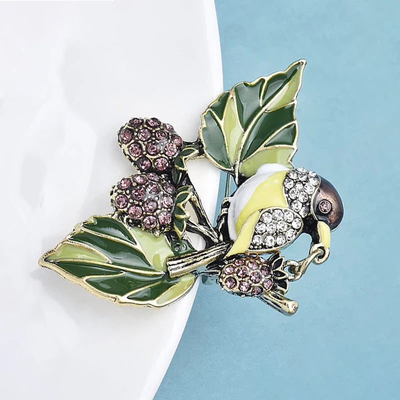 PENDRA Fruitbird Cute Fruit and Bird Brooch
