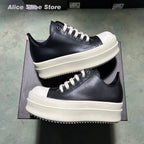 PENDRA Noir Luxe Black Genuine Leather 6cm Platform Flat Sneakers
