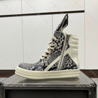 PENDRA Python Leather Black Leather High-Top Python-Pattern Platform Ankle Boots