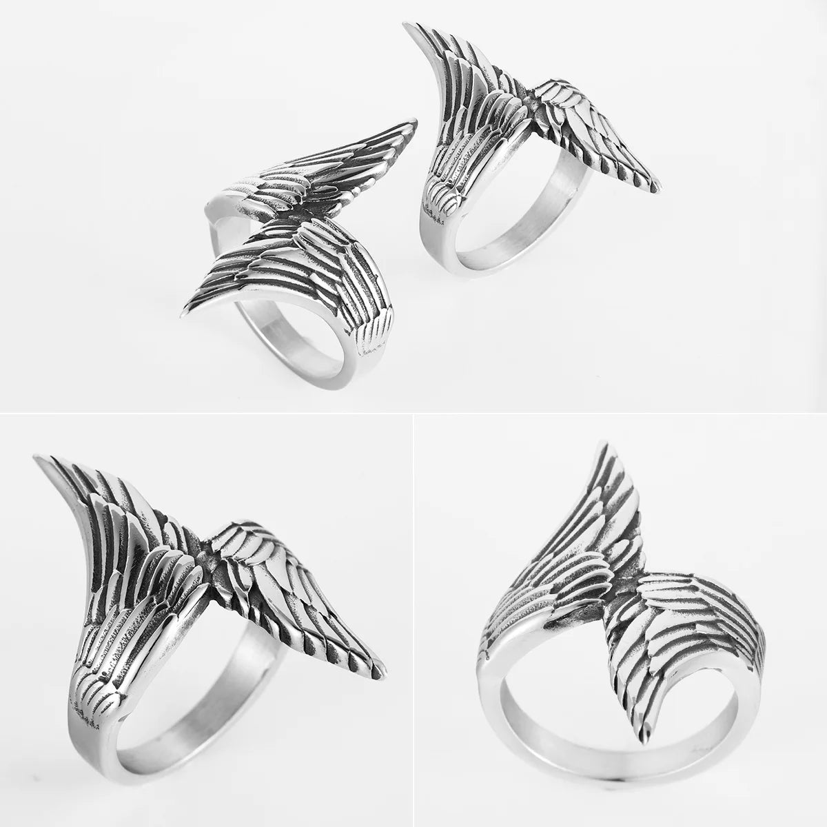 PENDRA Angel Wings Biker Steel Ring