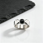 Triple Moon Goddess Ring for Men,Stainless Steel Black Onyx Stone Ring,Wicca Pagan Witchcraft Protection Amulet Finger Jewelry
