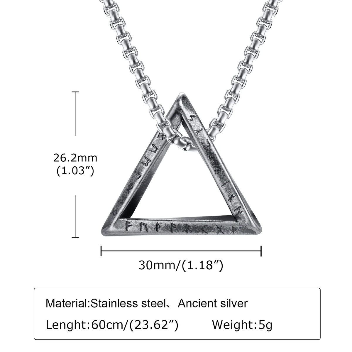 Nordic Triangle Pendant Necklaces for Men Boys,Waterproof Stainless Steel Pendant Necklaces with 50-70CM Box Chain,Stylish Gifts