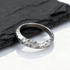 Vintage Handmade Casting Ring for Men Boys,Stainless Steel Irregular Concave Ring,Punk Niche Retro Grey Bend Ring
