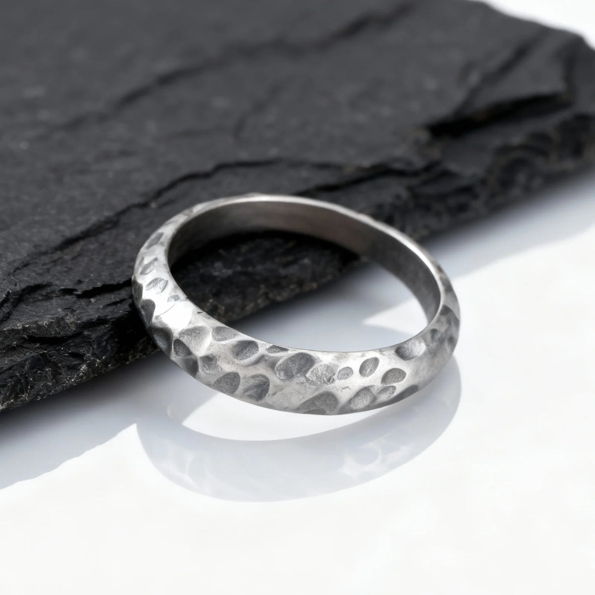 Vintage Handmade Casting Ring for Men Boys,Stainless Steel Irregular Concave Ring,Punk Niche Retro Grey Bend Ring