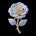 PENDRA Rosette 2-Color Enamel Rhinestone Rose Flower Brooch
