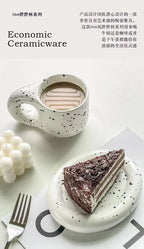 Creative chubby ceramic cup and saucer set, big handle design ins wind mug, macaron breakfast coffee