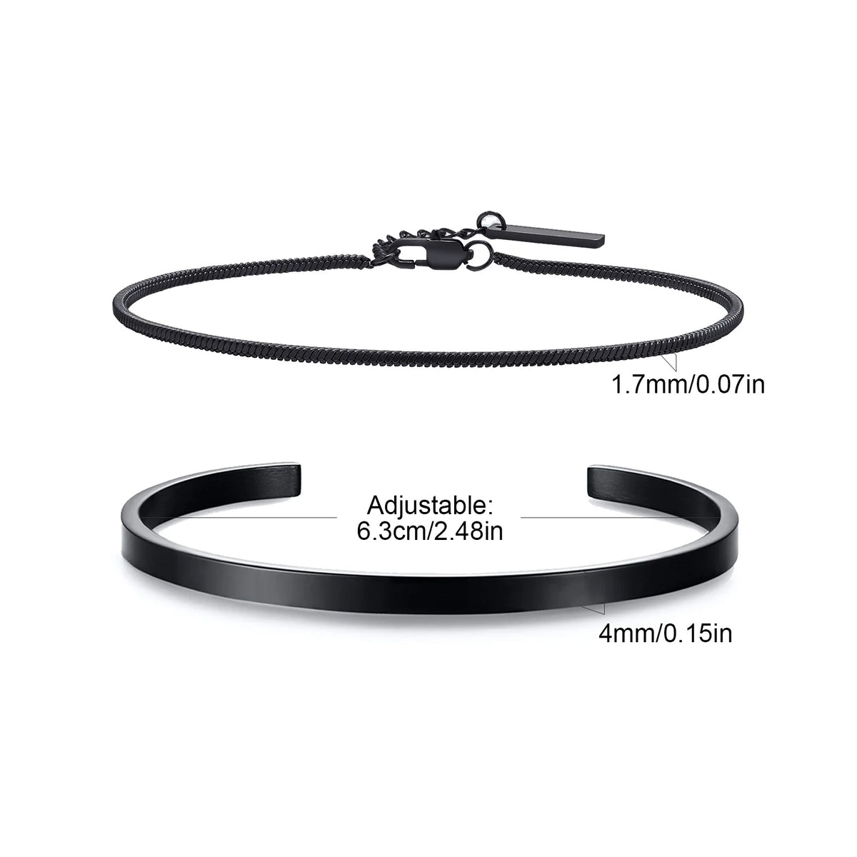 Trendy 4mm Cuff Bracelet for Men,2pcs/set Waterproof Chain LInk Adjustable Writband,Causal Jewelry Gift for Husband Dad BBF
