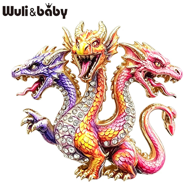 PENDRA Mythic Hydra Three-Headed Rhinestone Brooch