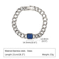 Chunky Cuban Chain Bracelets for Men Boys,Embossed Stainless Steel Chain Link Wristband with Blue Stone,Retro Jewelry Gift