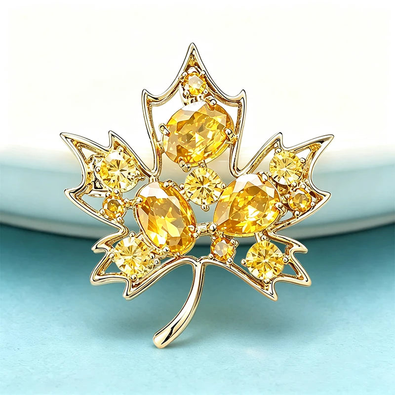 PENDRA Maple Crystal 2-Color Leaf Flower Brooch