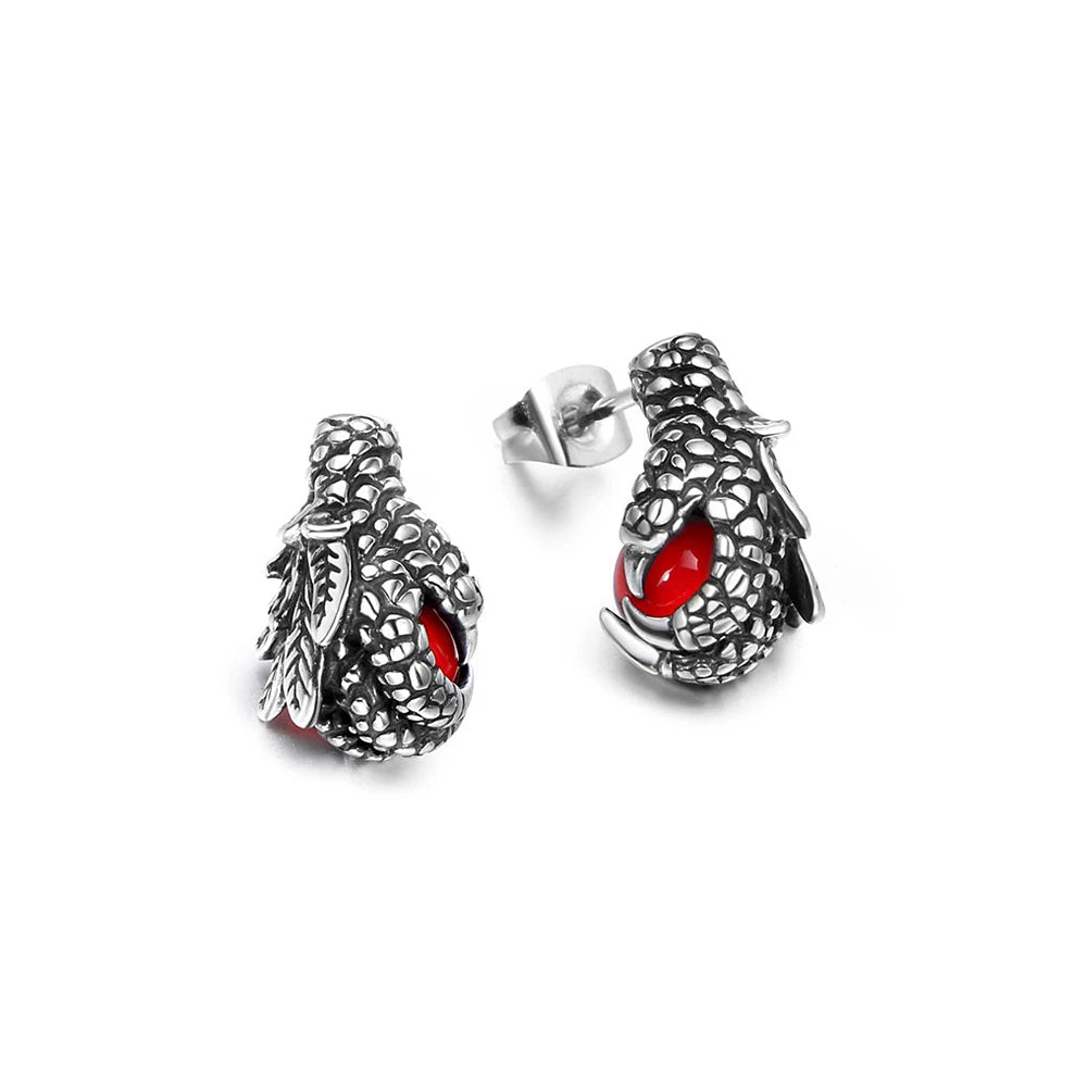 PENDRA Dragonclaw Black Red Stone Dragon Claw Earrings