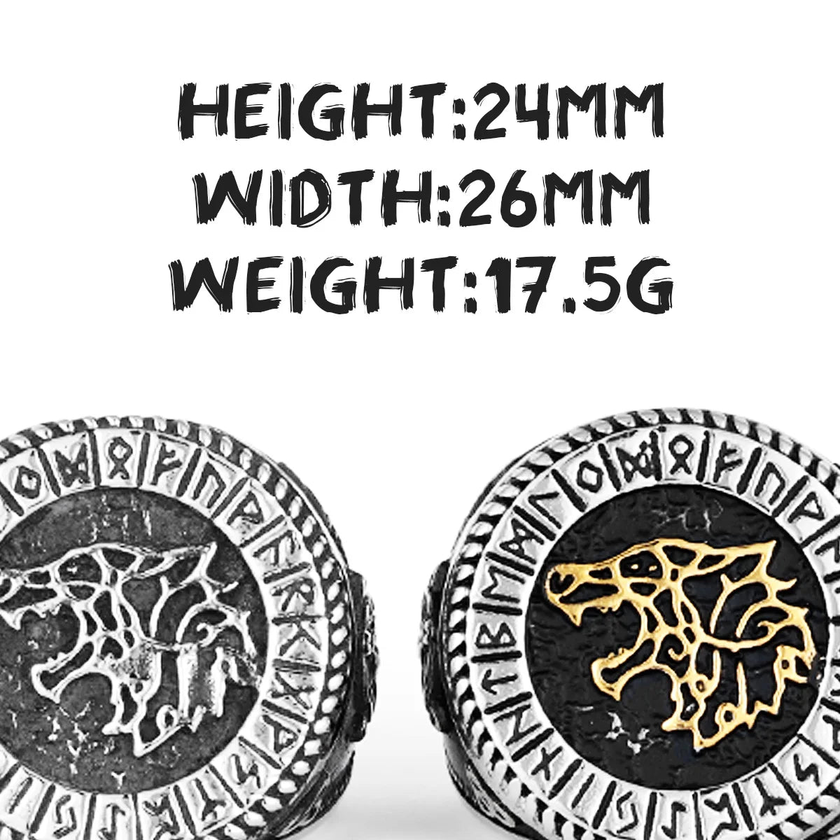 PENDRA Viking Runes Wolf Ring