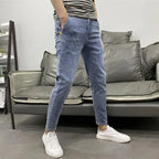 Summer Luxury Korean Style Stretch Grey Men's Slim Trousers Classic Streetwear Casual Designer Cowboy Boyfriend Jeans for Men