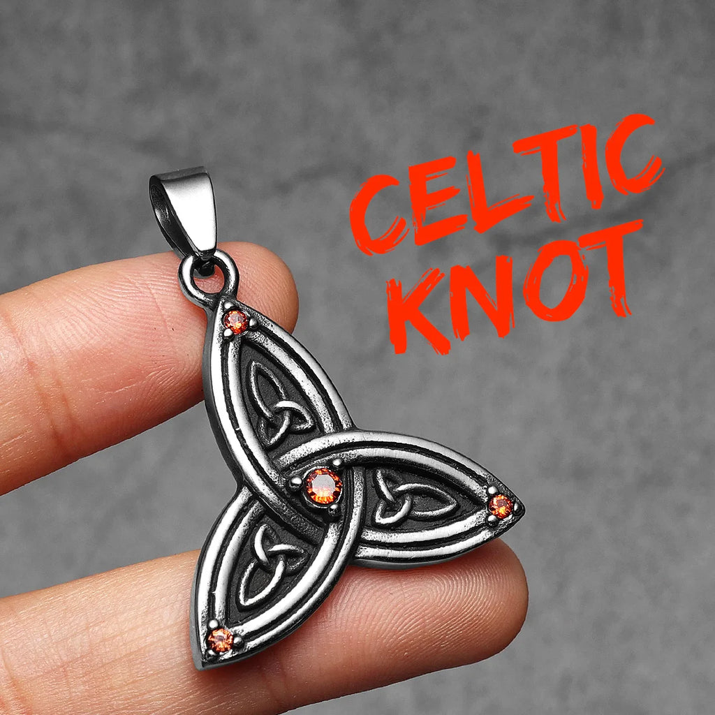 PENDRA Celtic Knot Gemstone Steel Necklace