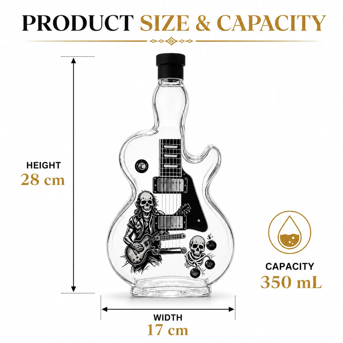 350ml Glass Liquor Decanter Guitar Design Skull Rock Style Whiskey Bottle Decorative Bar Accessory Collectible Gift