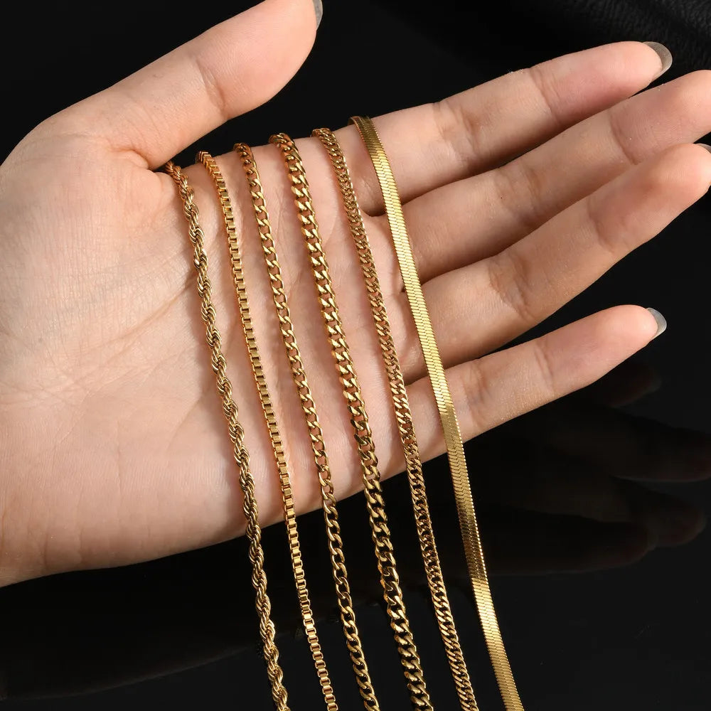 6pcs Stainless Steel Chain Necklace for Men Women,Silver Gold Color Cuban Rope Snake Box Chain Collars,Classic Metal Jewelry Set